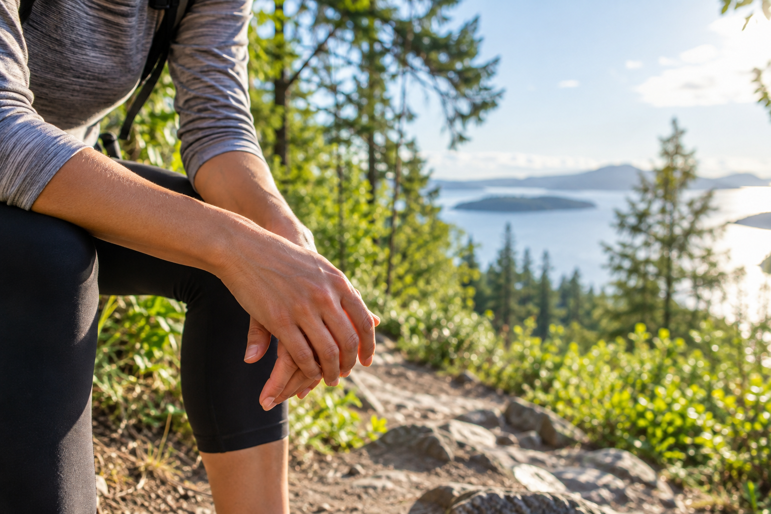 A quiet pause on a sunlit walking trail